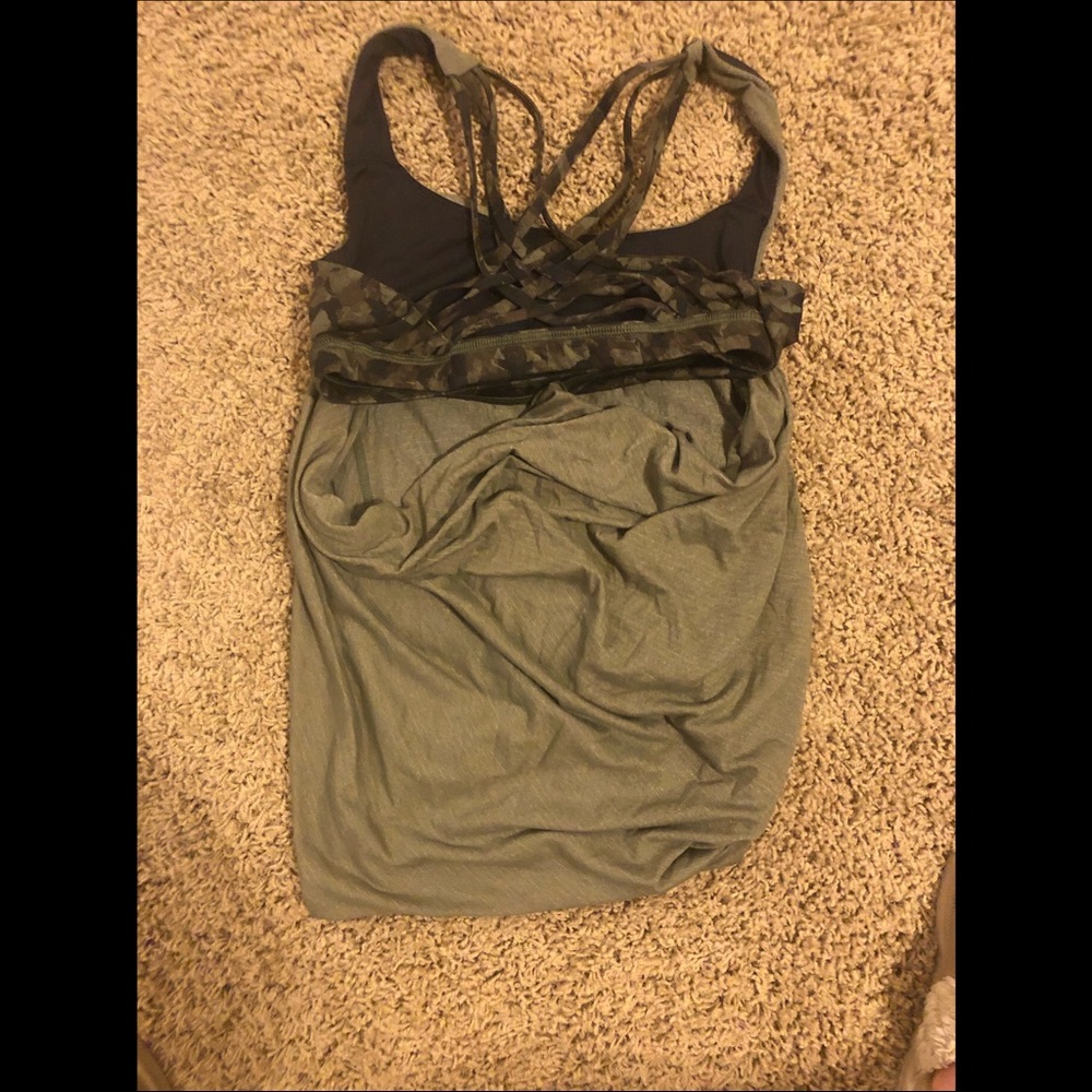 lulu workout tank w built in strap bra camo
